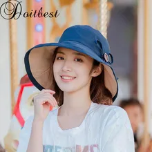 Doitbest летние женские шляпы для рыбалки Солнцезащитная солнцезащитная Кепка Складная одноцветная Весенняя большая кнопка Женская Рыбацкая шляпа