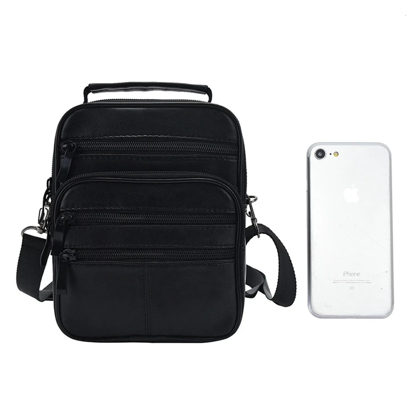  Genuine Leather Men Messenger Single Shoulder Bag Crossbody Pack 4 Size Black Handbag Multi-functio - 32825272535