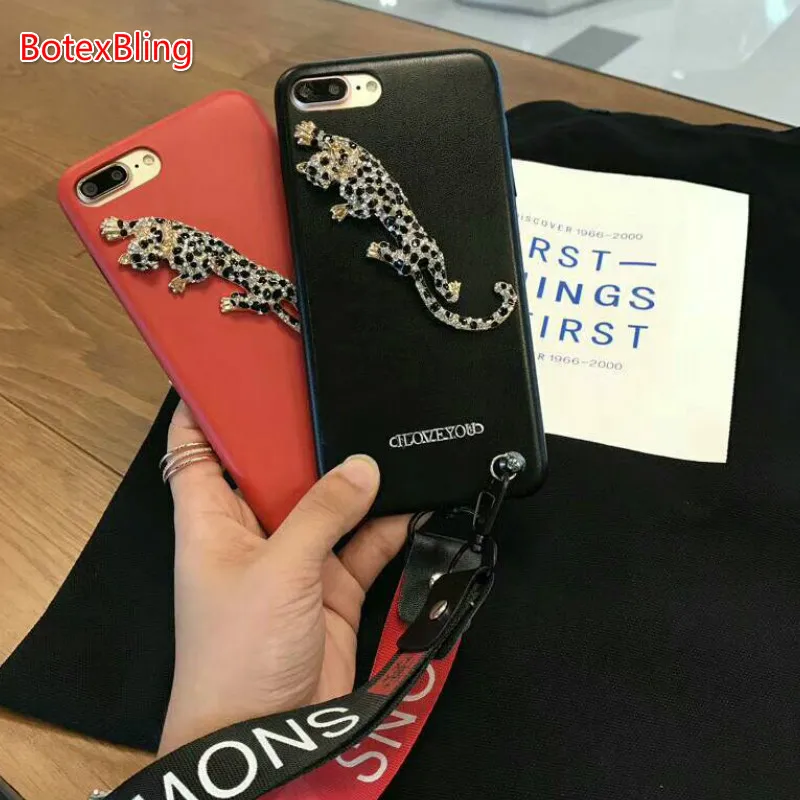 

BotexBling 3D diy diamond leopard case for iphone X 7 case 7plus 6 6s plus 6plus 6G lanyard hanging neck cover 8 8plus XS MAX XR