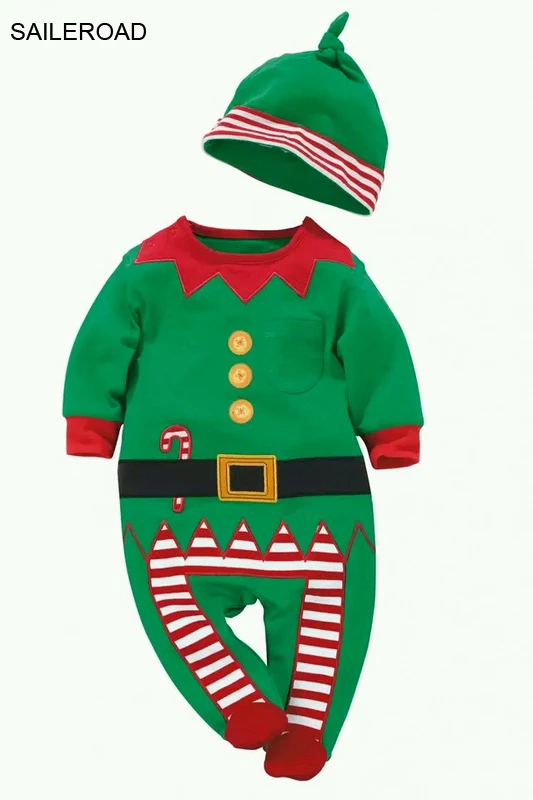 

SAILEROAD Baby Rompers One-piece Costumes Baby Long Sleeve Spring Autumn Baby Wear Clothing Set Top+Hat For Christmas Clothes