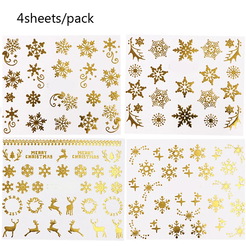 

4 sheets Gold Snowflake Water Decals Winter Theme Nail Art Sticker Transfer Stickers Decals Manicure Decoration