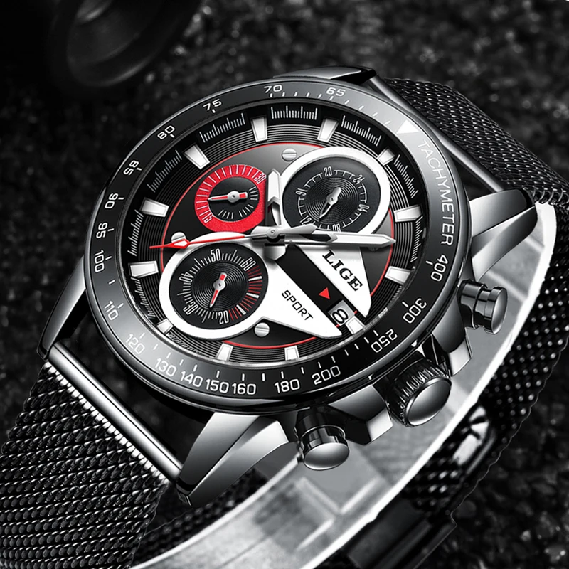 Relogio2019 LIGE Mens Watches Top Brand Luxury Casual Quartz Wristwatch Men Fashion Stainless Steel Waterproof Sport Chronograph