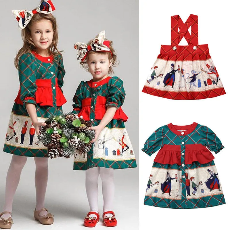Christmas Dresses For Girl Xmas Plaids Dress Baby Girls Cartoon Pageant