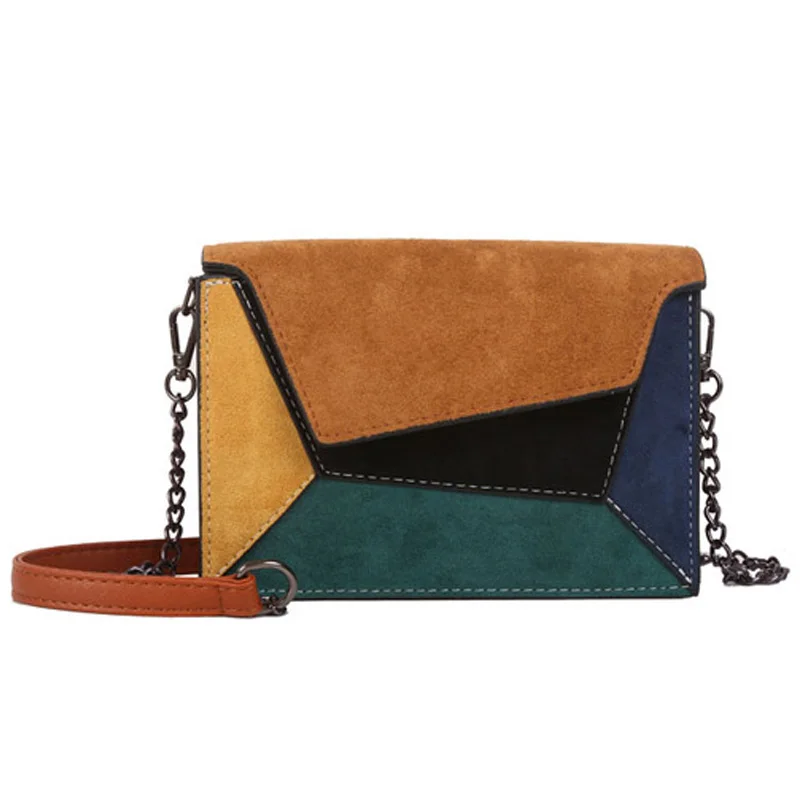 

NEW-Korean Version Of The Wild Messenger Fashion Frosted Chain Shoulders Contrast Color Square Package