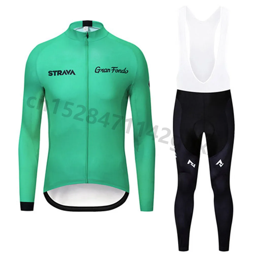 

2019 Strava cycling jersey mens long sleeve bike bib pants set Ropa De Ciclismo Quick Dry bicycle uniformes Maillot Sportswear