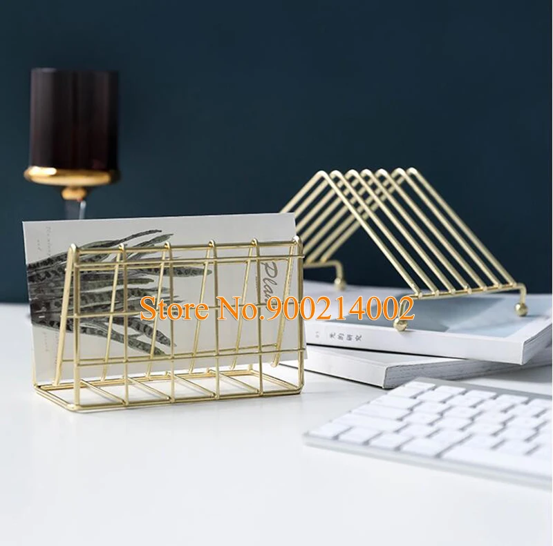 

Gold-plated Desktop Iron Jewelry Rack Art Envelope Book Shelf Document Trays Magazine Bookends Home Office Storage Decoration