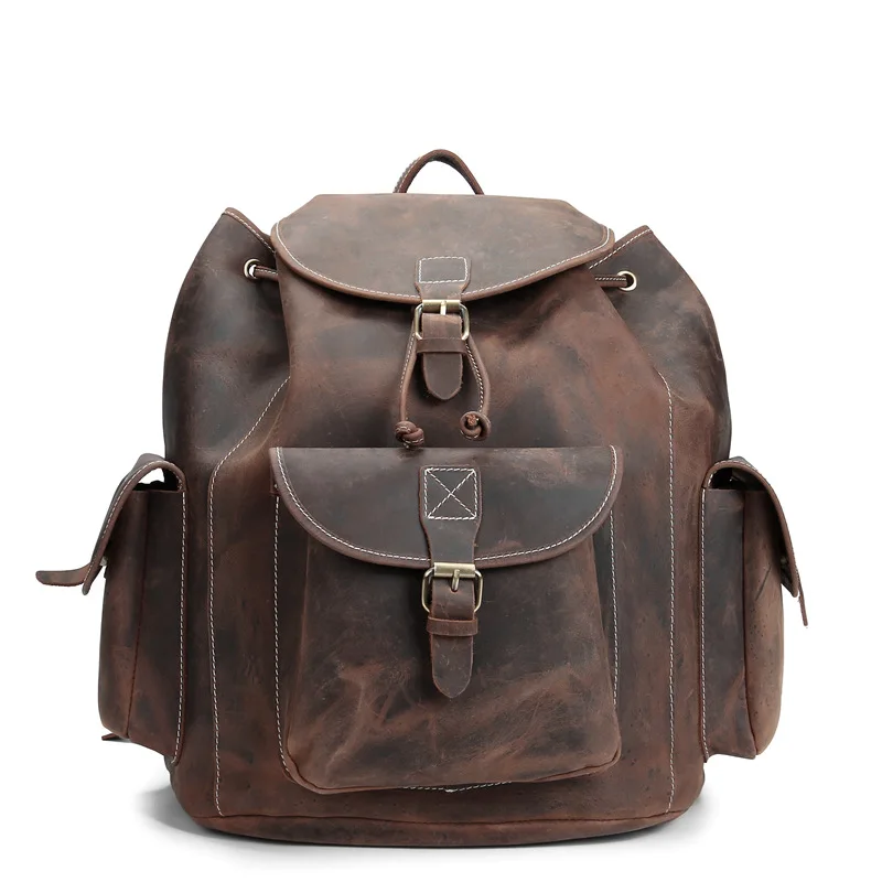 

Crazy horse leather fashion backpack men and women shoulder bag imported first layer cowhide handmade spot vintage backpack