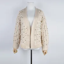 Осень зима высокое качество абрикосовый вязаный свитер кардиганы для женщин подиумная дизайнерская Бисероплетение Preals плотные комбинезоны одежда