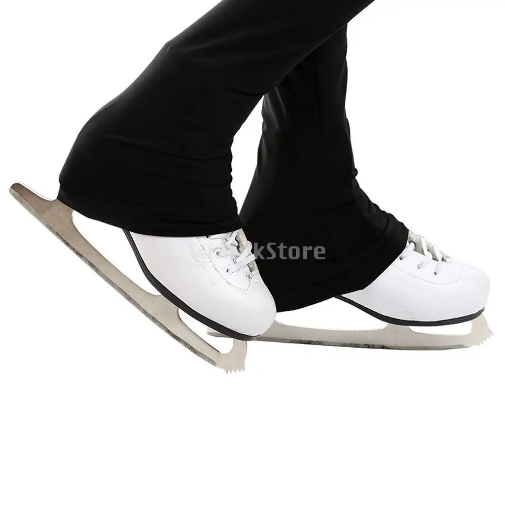 Womens Girls Ice Figure Skating Practice Long Pants Skate Footless Tights Leggings Black with Crystal