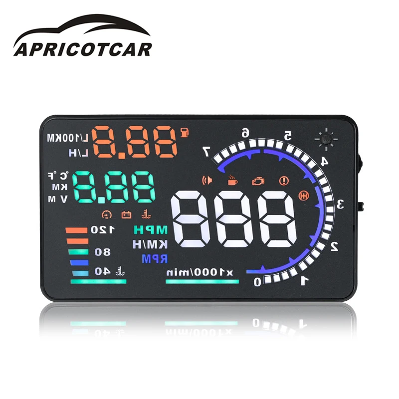 

5.5 Inch Screen Car HUD A8 Head Up Display with OBD2 LCD Digital Windshield Projector Speed Water Temperature Alarm Car Display