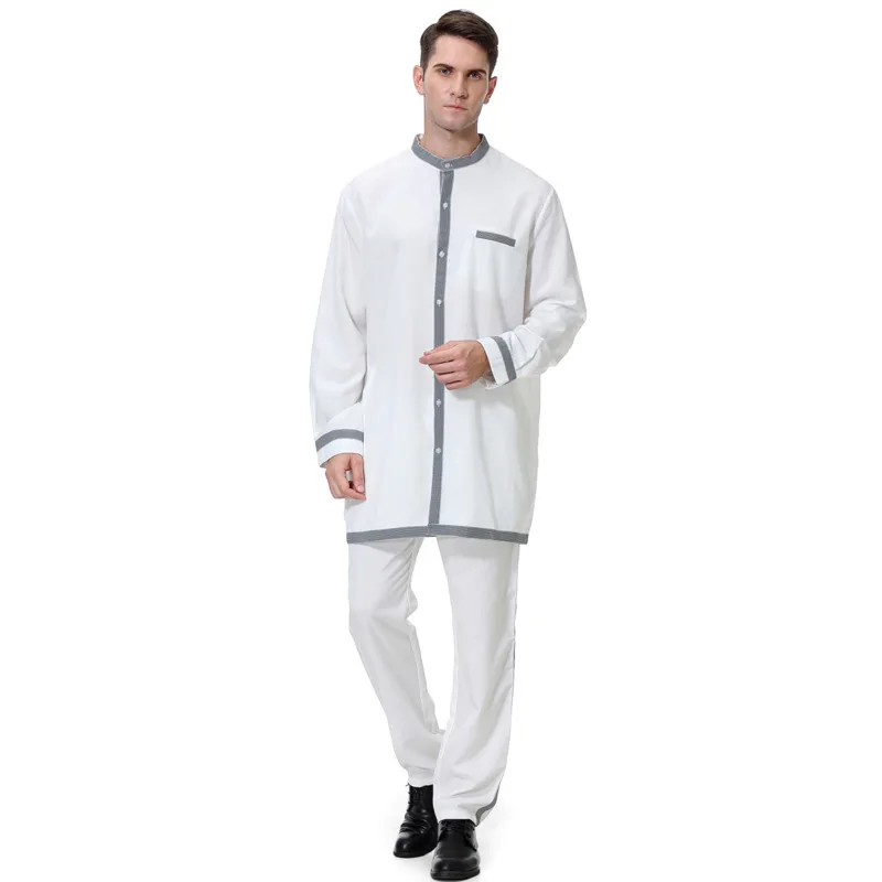 

Arabic Men Islamic Clothing White Abaya Two Pieces Moroccan Kaftan Muslim Thobe Musulman Robe Indian Saudi Arabia Clothing Sets