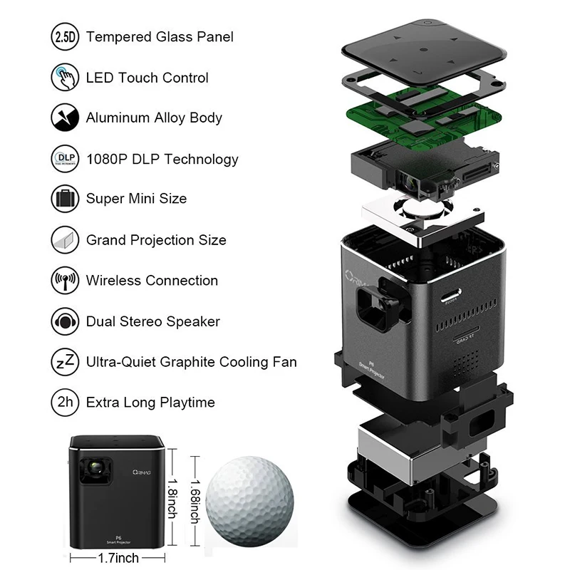 Everyone Gain A6 DLP 3D LED Mini Projector Wifi Android Digital Hand Projecteur HD Wifi Airplay Home Movie Theater Video Beamer