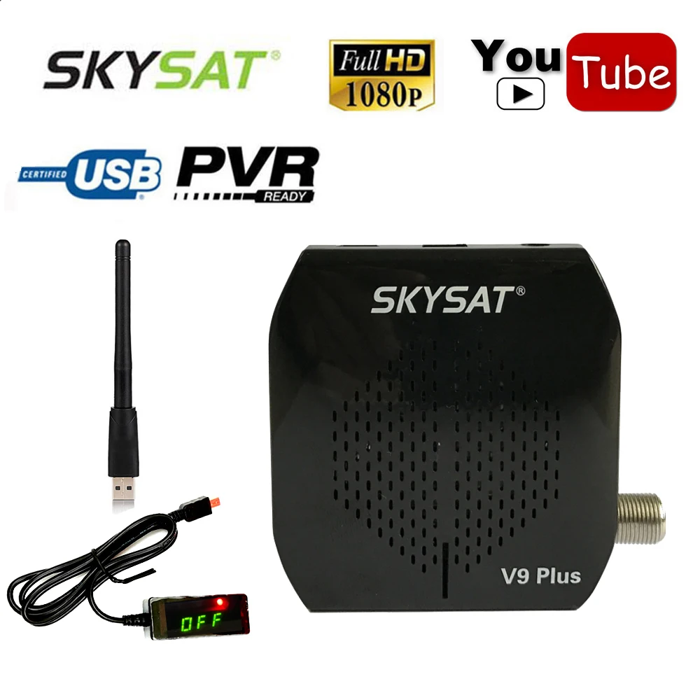 SKYSAT V9 Plus Full HD DVB S2 цифровой приемник спутниковый ТВ Декодер приставка WiFi Youtube CS Vu
