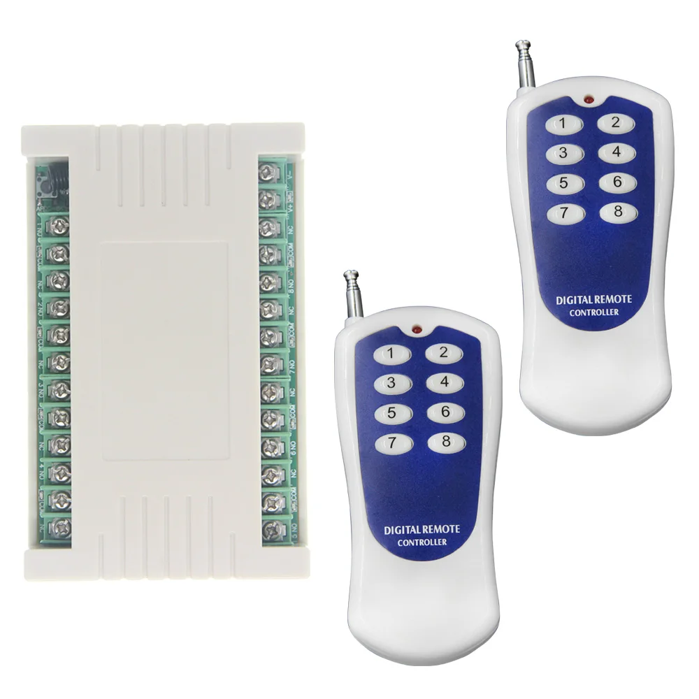 

Universal DC 12V 24V 10A Relay 8CH 8 CH Wireless RF Remote Control Switch Transmitter+Receiver Module,315 / 433 MHz