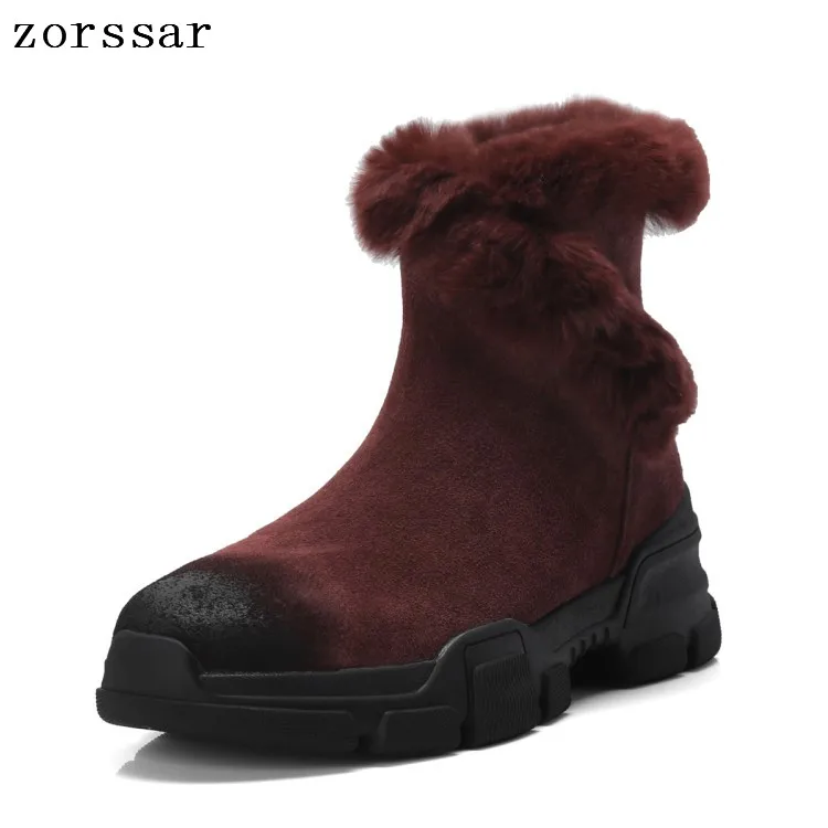 

{Zorssar} 2018 New Fashion winter women shoes fur suede leather platform women boots flat ankle short boots Female snow boots