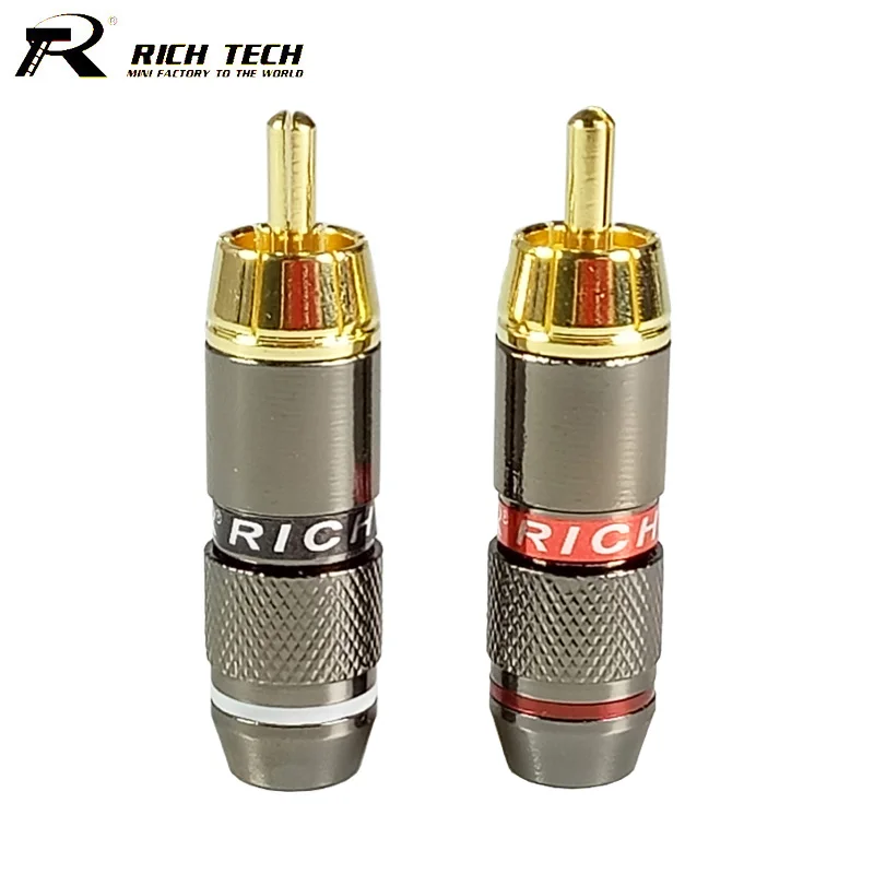 10pcs/lot RCA Connector gold plated Wire Connector 6mm cable RCA male plug professional speaker audio adapter 5 Pairs Red+Black