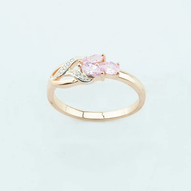 

1pcs Women 585 Rose Gold Color Rings 6mm Pink Stone Cubic Zircon White Flowers Wedding Rings Jewelry