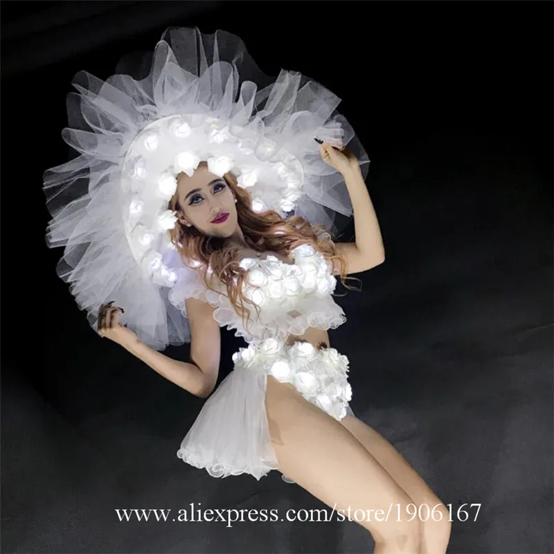 White LED lights Roses Hats Christmas Costumes Women DS Performance05