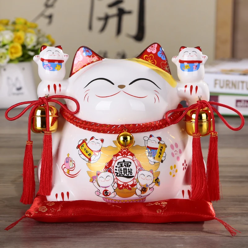 10 дюймов Maneki Neko керамика Lucky Cat домашний декор фарфоровые декоративные украшения бизнес-подарки Фортуна кошка копилка фэншуй ремесло подарок - Цвет: 20CM- D