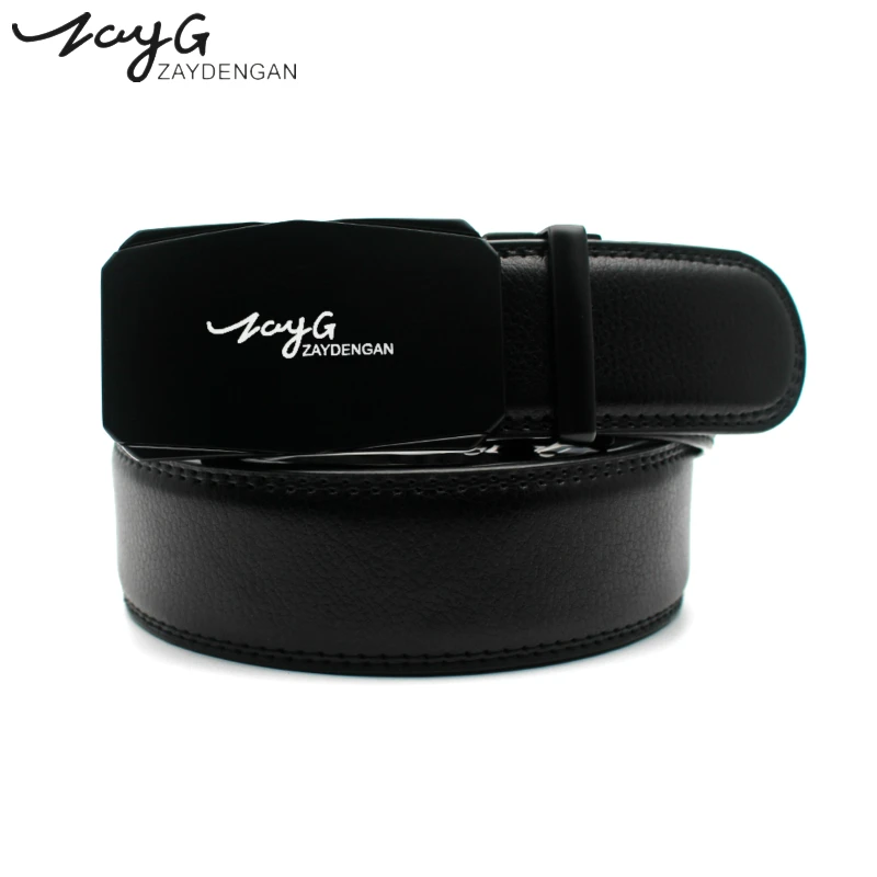 

ZAYG Men Black Simple Belt Top Quality Genuine Luxury Leather Belts for Men,Strap Male Metal Alloy Automatic Buckle Belts
