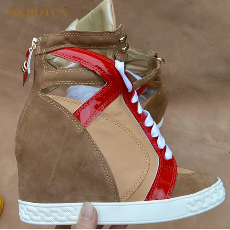 La Con Las Hueco As Gamuza Color Aumento Casuales Moda Mujeres Mujer Altura Plataforma Señora Show Cuña Cremallera Nuevo Botas Zapatos Caqui De RxvnTZ