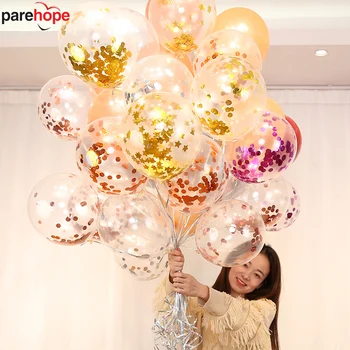 

12pcs Gold Foil Confetti Balloons Transparent Latex Confetti Balloon Birthday Baby Shower Wedding Party Decorations Snow White