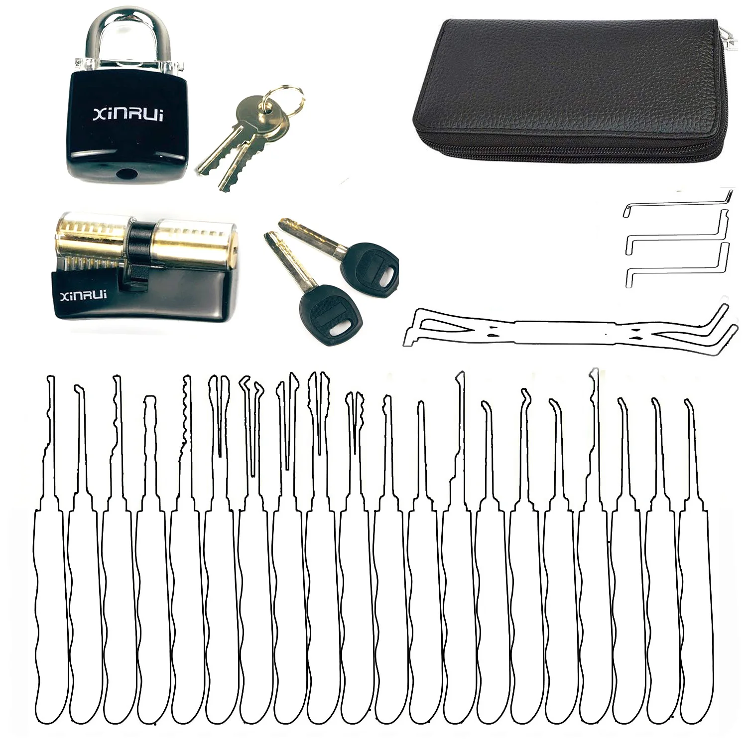 

Locksmith Tool 24Pcs Broken Key Remove Pick Tool with 2pcs Transparent Locks for Beginner Practice,Interesting Training Set