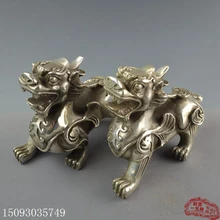 Китай старинное украшение покрытое серебром carvingausiciousness пара смелых животных статуя