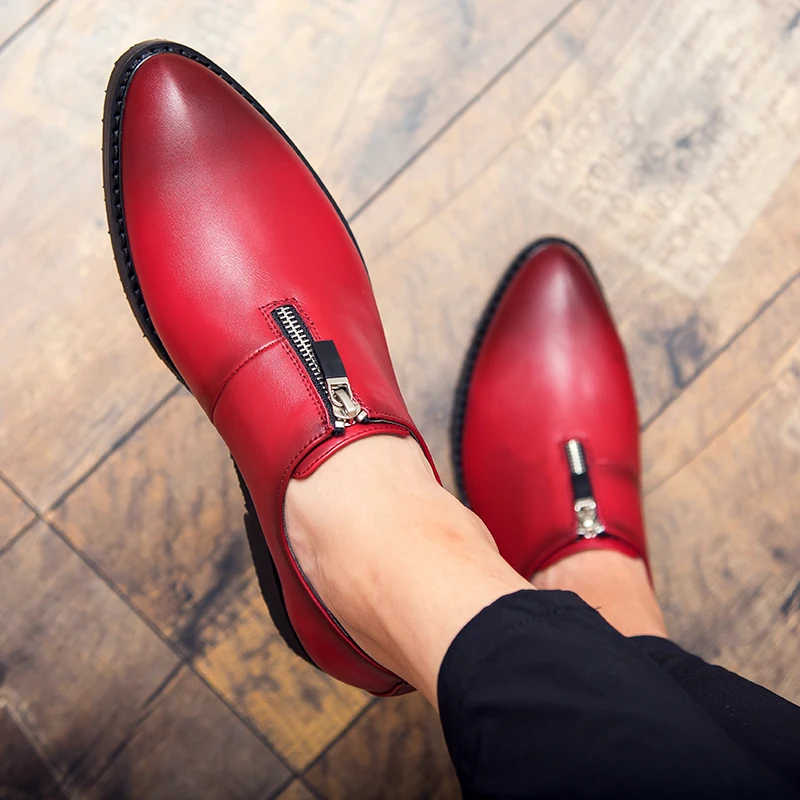 

CNFIIA Leather Shoes Men Moccasins Loafers Social Shoe Formal Wedding Shoes Male Red Black High Quality Brand 2018 Fashion Red