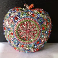 Клатчи с кристаллами женские модные вечерние сумки Apple shape Дневной клатч с длинной цепочкой ручная работа маленькая сумочка(88307-C