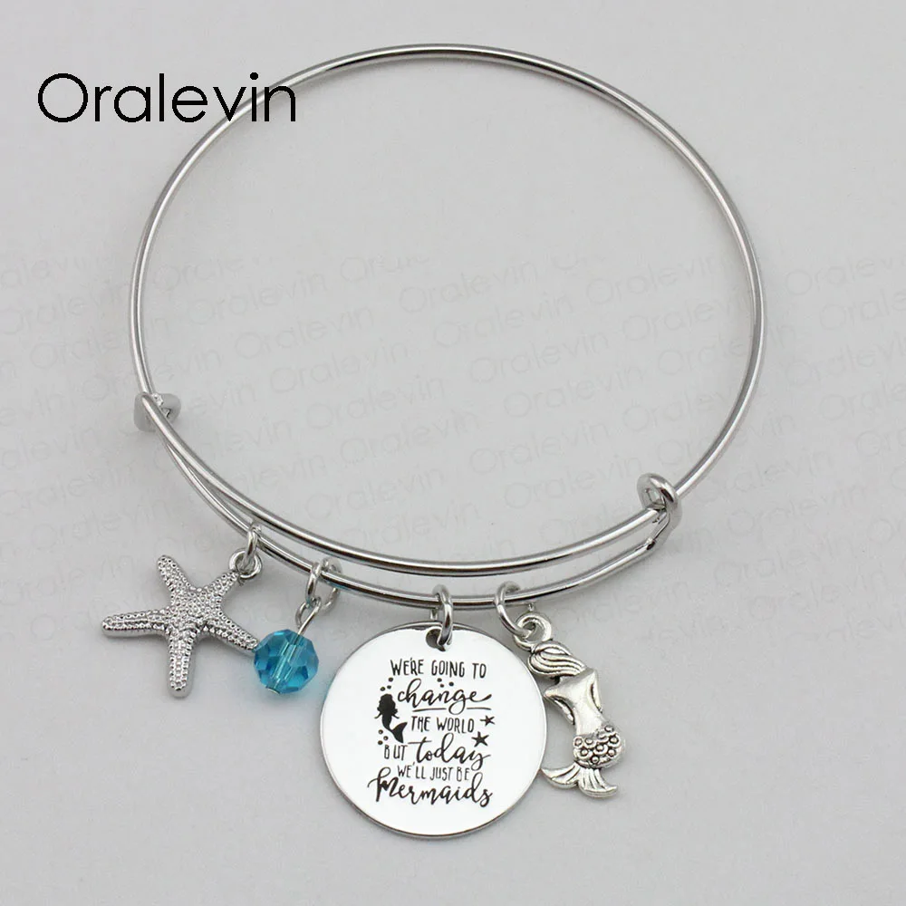 

WE'RE GOING TO CHANGE THE WORLD BUT TODAY WE'LL JUST BE MERMAIDS Inspired Engraved Pendant Bracelet Jewelry,10Pcs/Lot, #LN2172B