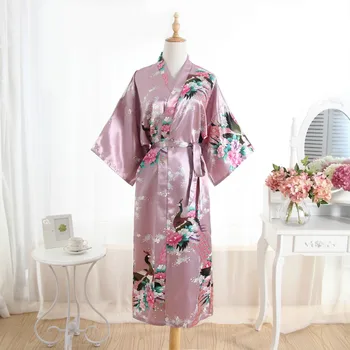 

BZEL Sexy Large Size Silk Satin Night Robe Floral Bathrobe Wedding Bride Bridesmaid Robes Long Dressing Gown For Women 16 Colour