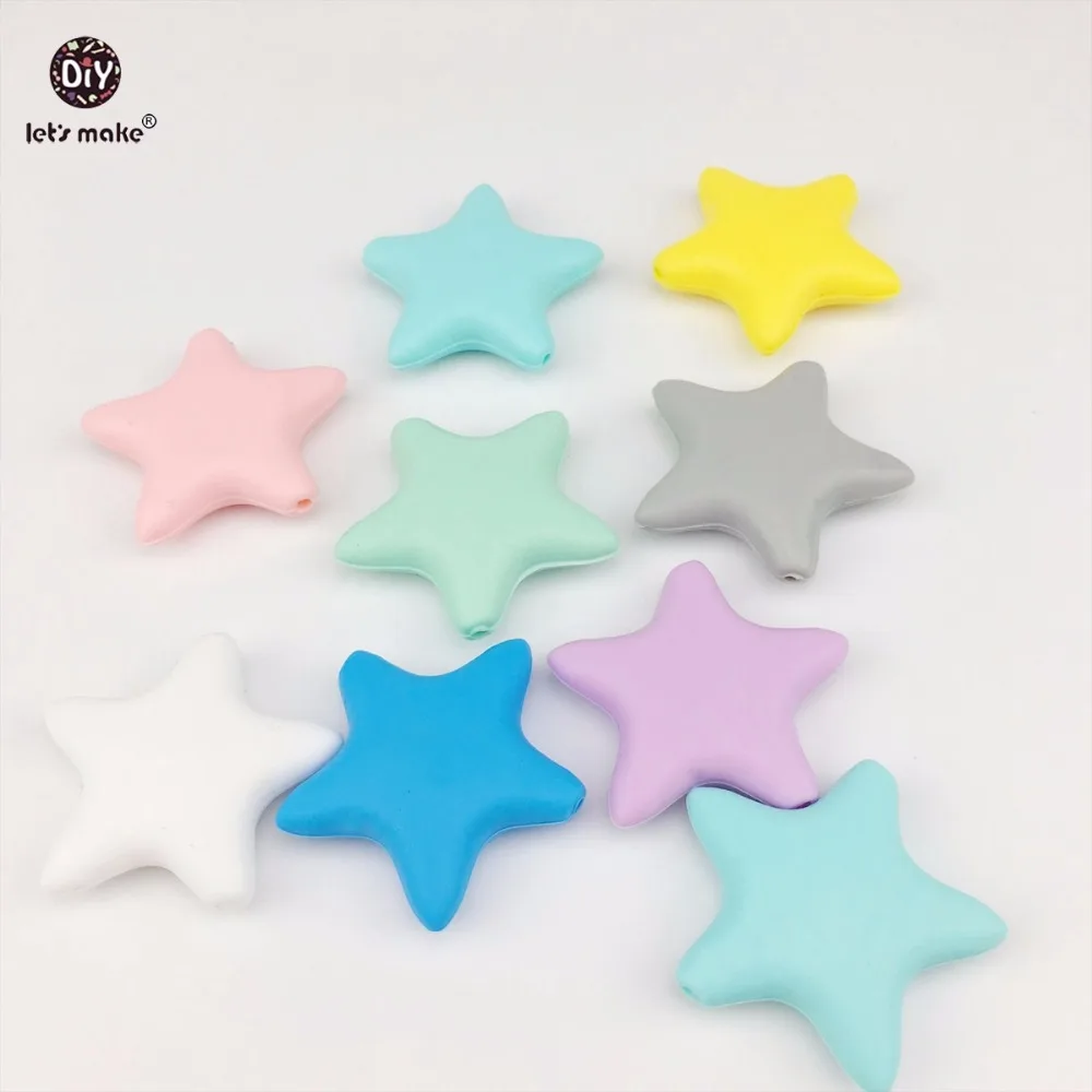 

Let's Make 10pcs Baby Teether Silicone Star Baby Teething DIY Necklace Made Accessories BPA Free Food Grade Teether Chew Beads