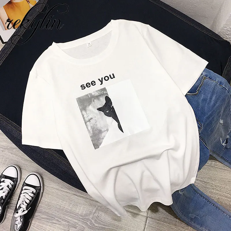 

Cat looking See you Print Women tshirt 100% Cotton Casual Funny t shirt For Lady Girl Top Tee Hipster Tumblr Drop Ship