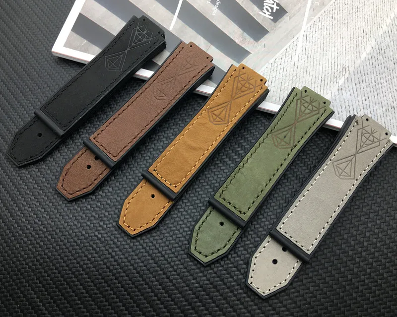 

Convex real leather Silicone Rubber Watchband 25*17mm For Hublot strap For Big Bang belt Watch Band authentic Bracelet logo