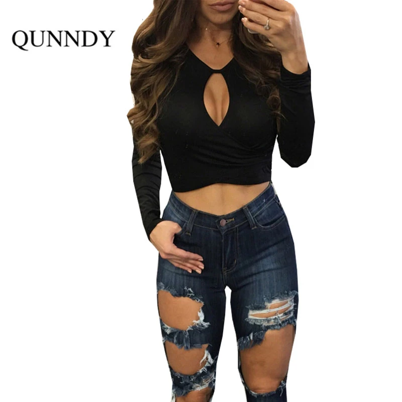 Año nuevo Pecho Atractivo Criss Cross Vendaje Crop Camiseta las mujeres del Otoño Camisa de Manga Top de Las Señoras Recortada Feminino Delgado Blusa|crop top shirt|t shirt womentop t