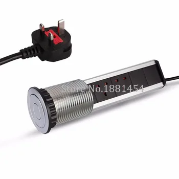 

220V 16A PULL POP UP Electrical 3 Plug Socket 2 USB Outlet Kitchen Table Socket Retractable for Countertops Worktop UK/EU Plug