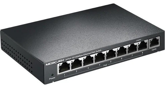 IP 카메라용 스틸 PoE 스위치, AP 모니터링 표준 PoE IEEE 802.3af, 8 포트, 10 Mbps, 100Mbps, 최대 65W, S109PS, Prom-