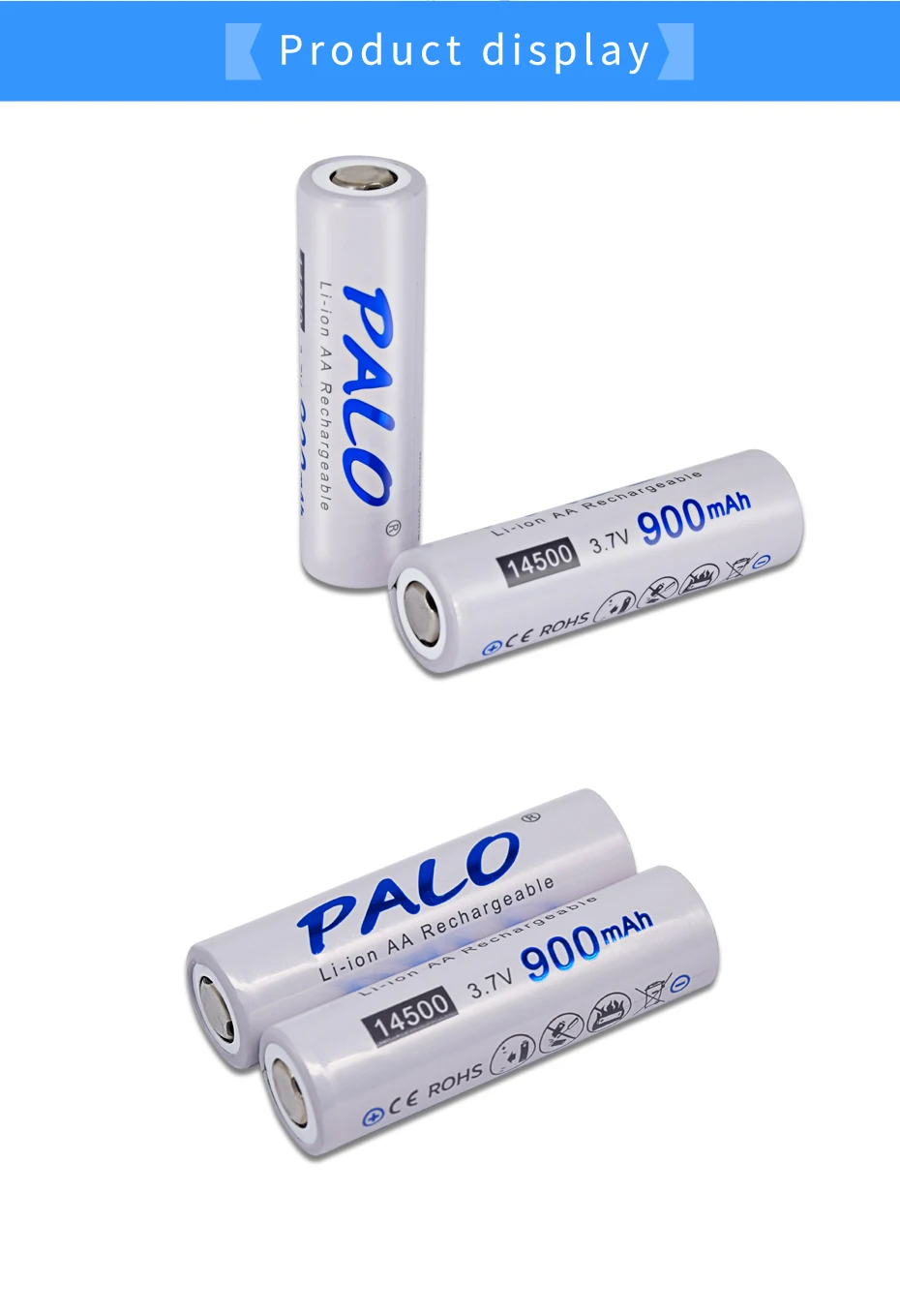 PALO 900mAh 3,7 V батарея 14500 литий-ионная аккумуляторная батарея 14500 литиевая Высокая емкость для светодиодный фонарик