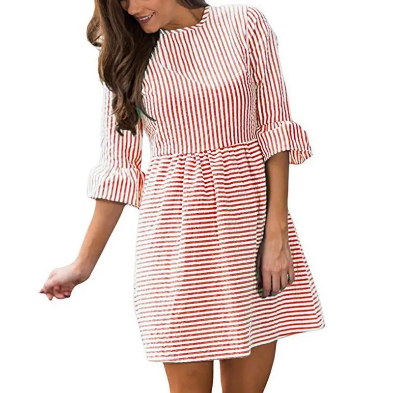 

New Fashion Women Dresses Striped Half Sleeve O-Neck Sexy Ladies Office Dress 2017 Party Dresses Plus Size WS1558E