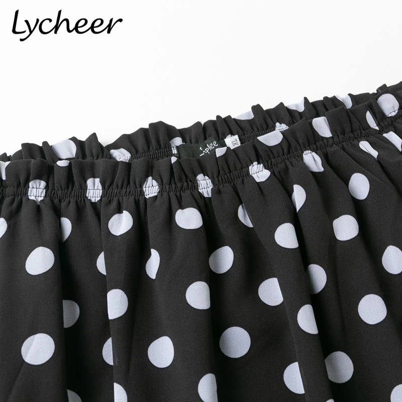 Женская винтажная рубашка Lycheer повседневная черная блузка в горошек с цветочным