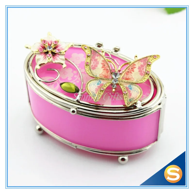 Princess Style Pink Butterfly Glass Jewelry Box Pink Storage Box Ring