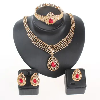 

Fine Crystal African Beads Jewelry Sets Gold Color Bridal Wedding Accessories Necklace Bracelet Earring Rings Jewelry Set