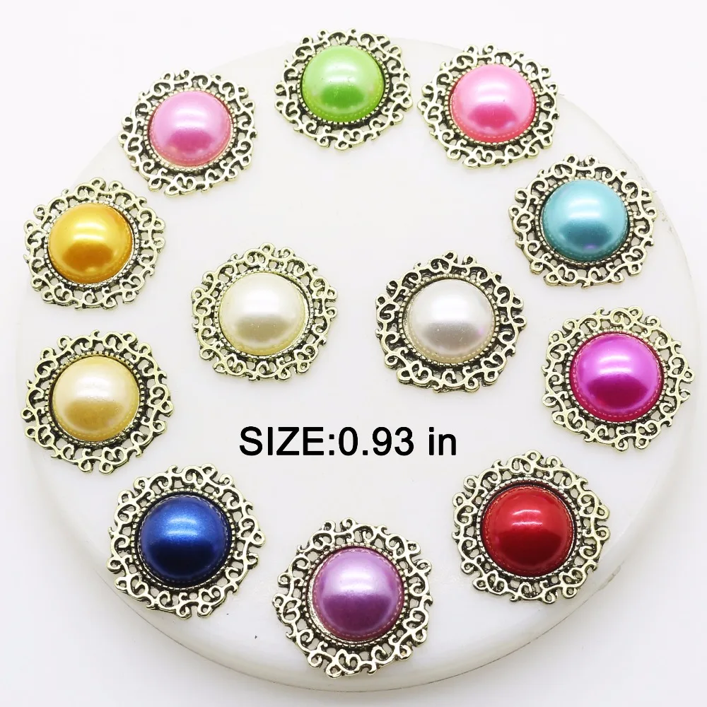 

NEW 24mm 10pcs/Pack DIY Flower Pearl Buttons Metal Buttons for Wedding Embellishment crafts Decorations Accessories