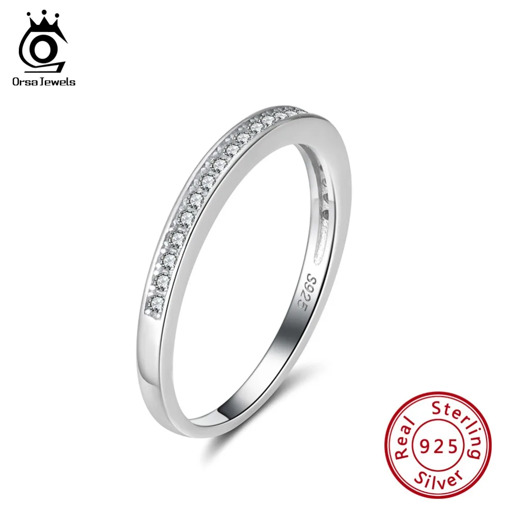 ORSA JEWELS, настоящее Серебро S925, кольца, Стерлинговое Серебро, подарок на день Святого Валентина, ювелирные изделия, циркон, Половина Вечности, Женское Обручальное Кольцо ASR136