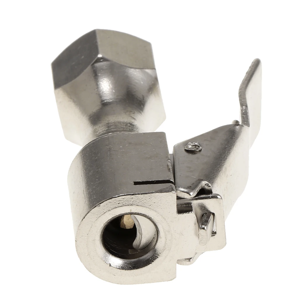 Silver 1/4' NPT Straight Brass Lock on Tire Inflator Air Chuck with Clip Auto Replacement Parts