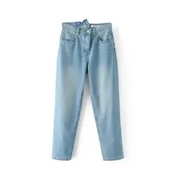Модные женские джинсы асимметричная с высокой талией свободные шаровары женские тонкие брюки женские длинные джинсы