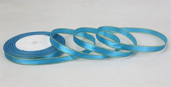 9  22Mx1cm Gold Rimmed Ribbon For Wedding Decoration Gift Wrap Clothing Smooth Satin Ribbon Fabric Handmade Diy Party Supplier