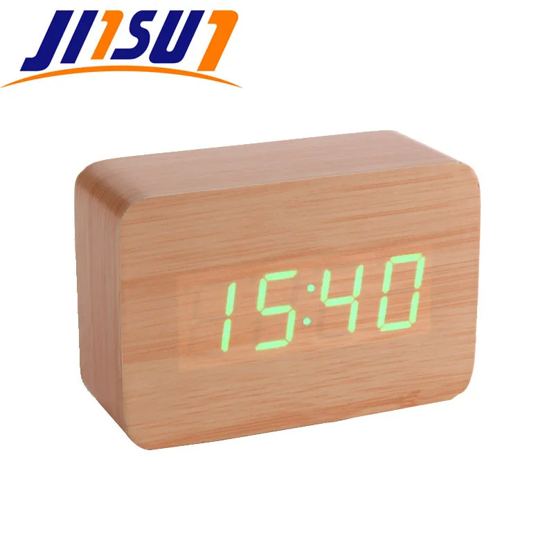 JINSUN современный сенсор древесины часы со светодиодным дисплеем бамбуковые часы цифровой будильник показать темп время голос управление Wekker KSW102-C-BB-GN