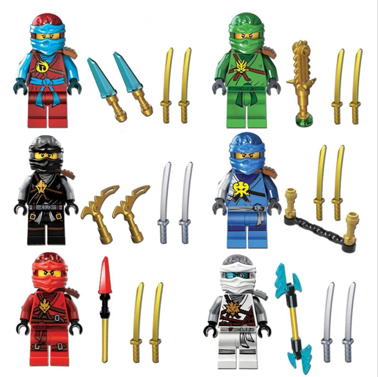 

6pcs Ninja Figures Lloyd Cole Kai Jay Nya Zane Black Ninja Building Bricks Blocks Toys Legoings